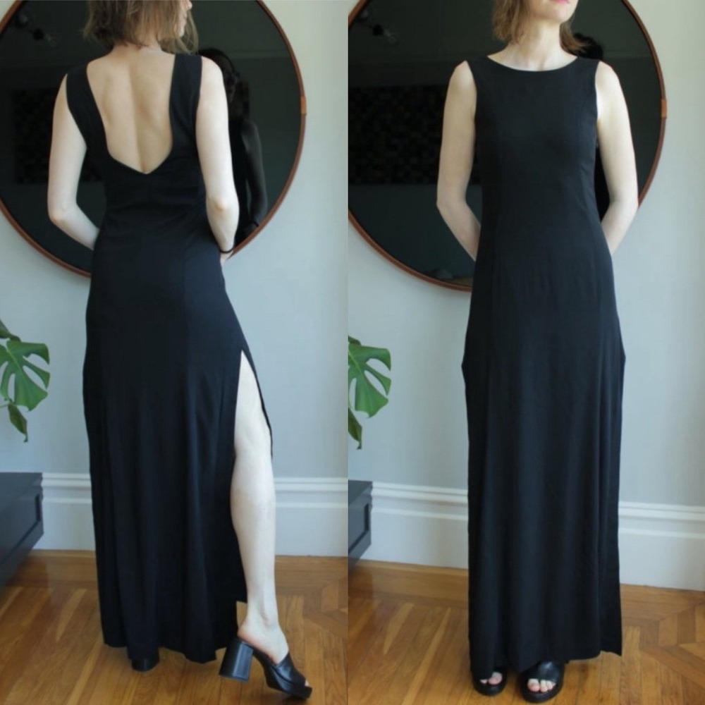 Theyskens Theory Maxi Dress Black Sleeveless‎ Formal Gown Low V Back Sz 4 4
